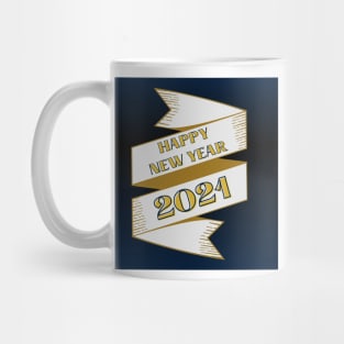 happy new year 2021 holiday retro vintage theme blue gold yellow banner pattern Mug